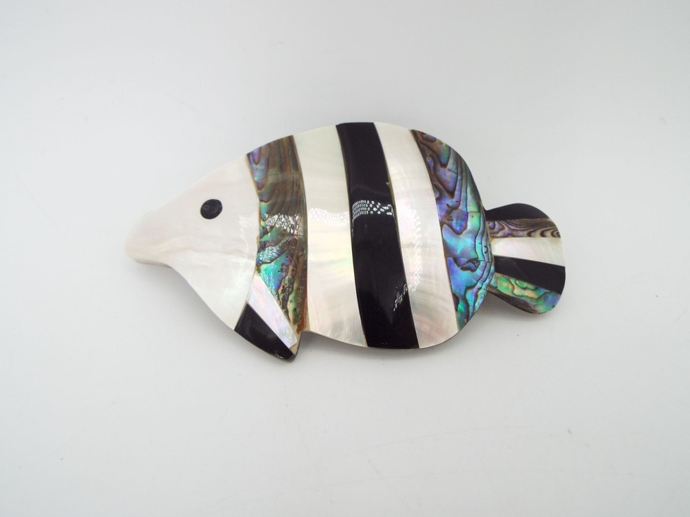 Abalone Mother of Pearl Silver Tone Fish Shaped Hair Clip Barrette