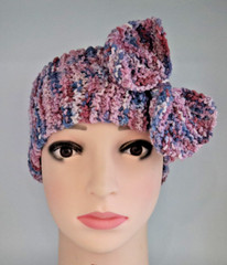 BIG BOW HAND MADE KNITTED HEADBAND EAR WAMER FITS 17″-21″ PINK & PURPLE