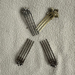 Rhinestone Flower Metal Hair Pins Set of 4 Silver & Gold Formal Decorative