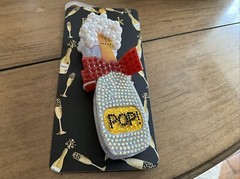 Piper K Holiday Pop Champagne Bottle/ Red Bow Pearls & Rhinestones Hair Clip New