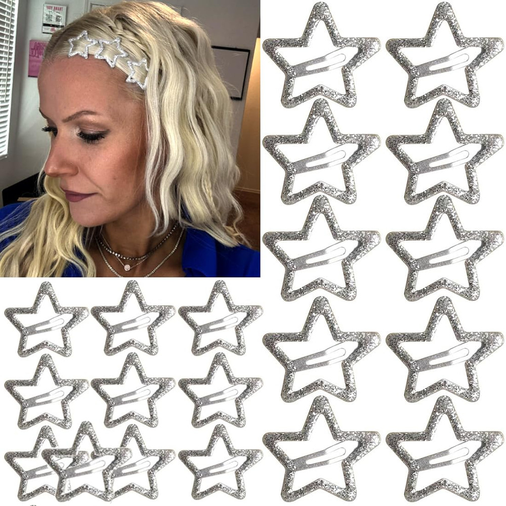 20 PCS Sparkling 1.22″ and 1.65″Star Hair Clips Snap Hair Accessories Non Slip C