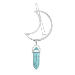 Women Hair Pin Alloy Moon Shape Hexagonal Column Stone Pendant Hair Clip