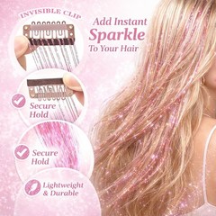 Hair Tinsel 12 Pcs Clip in Hair Tinsel Kit for Girls 22 Inch Glitter Fairy Tinse