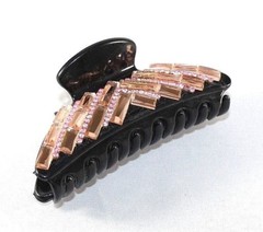Brand New Light Brown Elegant Black Hair Clip Claw with Pink Crystals