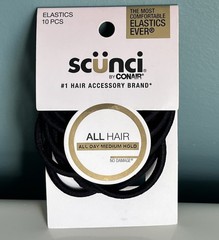 Scunci No-Damage 4mm Nylon All Hair Elastics Black 10-Pieces New