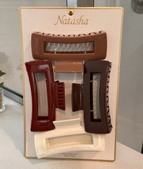 Natasha Rectangle Hair Claw Clip Set Solid Plastic Brown Red White