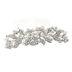 Silver Tone Metal Hair Comb With Clear Rhinestone HA3358-SWT