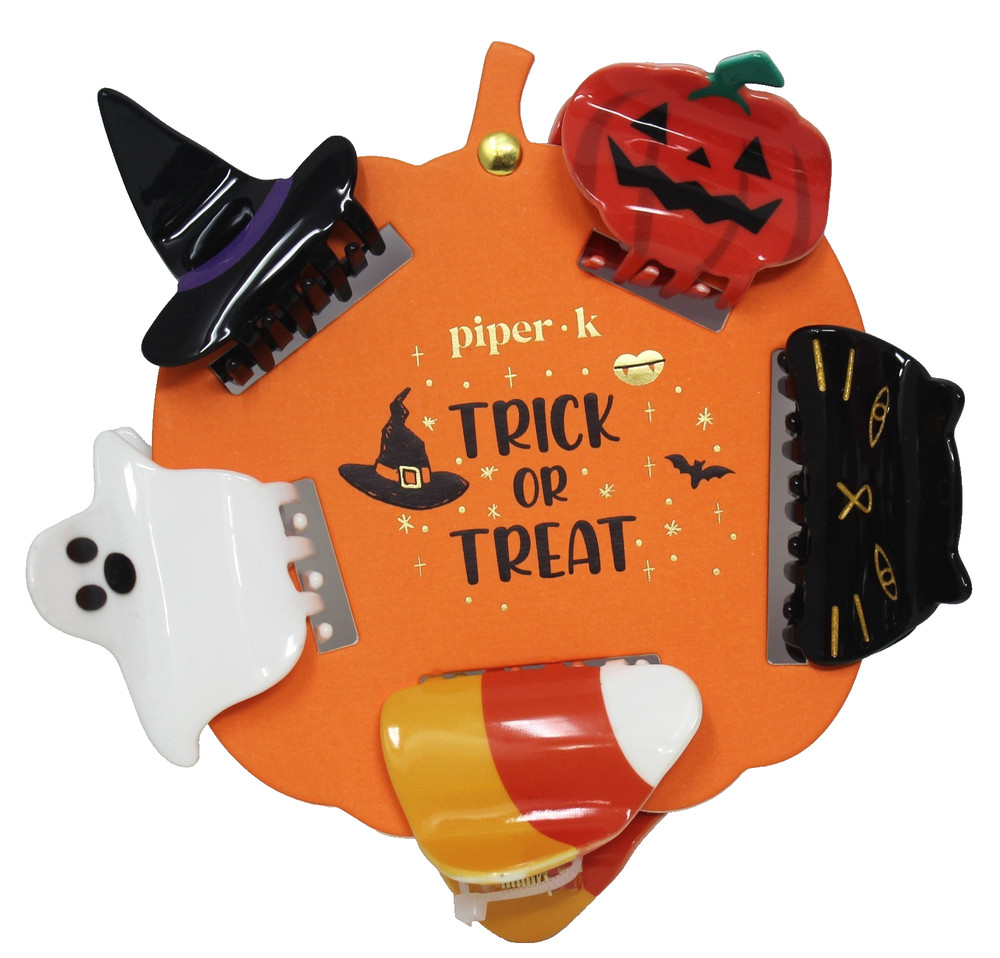 5 Trick or Treat Piper K Boot Hair Clips Ghost Witch Jack Lantern Cat Halloween