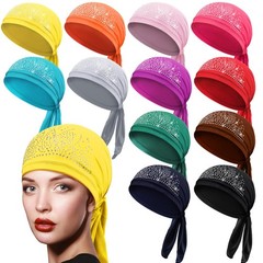 12 PCS Rhinestone Head Scarf Women Turban Durag Cap Skull Headband