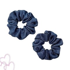 Blue Denim Hair Scrunchie Set of 2 Handmade Women Casual Accessories