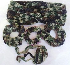 Women’s 5 Piece Matching Set Twisted Headband Ear Warmer Hair Ties New Crochet