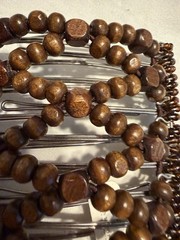 Beaded Brown Wood and Metal Rectangular Hair Comb for Women Geometric Pattern
