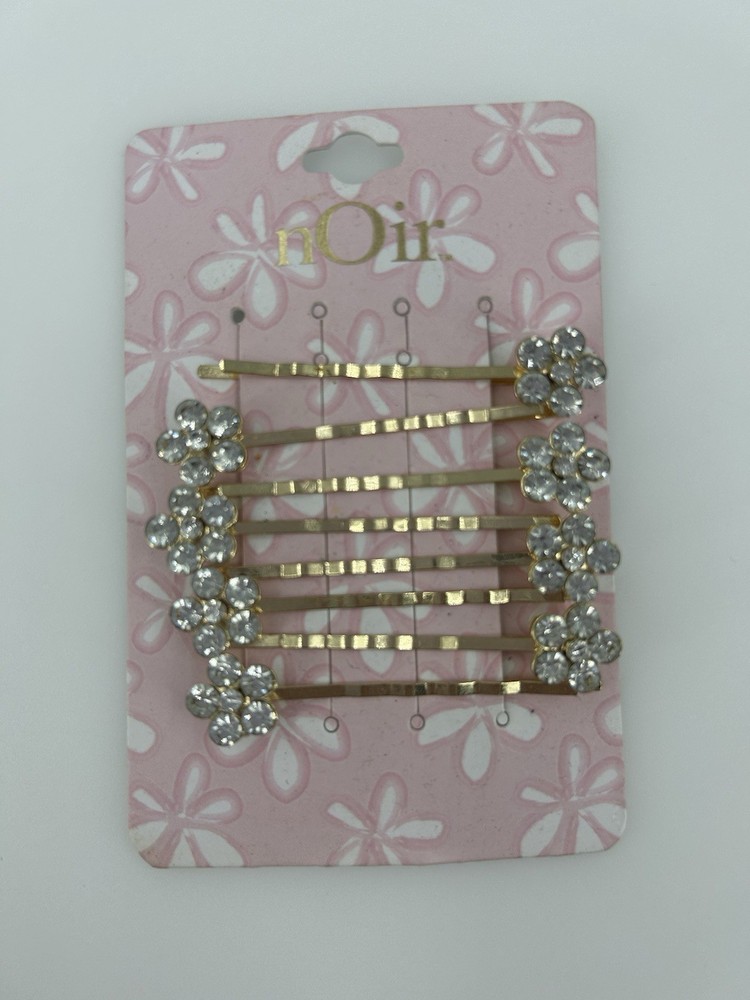 NEW Noir Rhinestone Flower Gold Tone Hir Clips Barrette Accessories