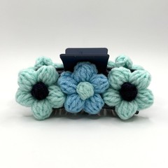 Blue & Navy Crochet Flower Claw Clip, Large, Hair Accessories