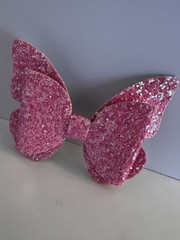 HAIR BOW Butterfly Pink Glitter Clip Barrette Handmade Women & Girls