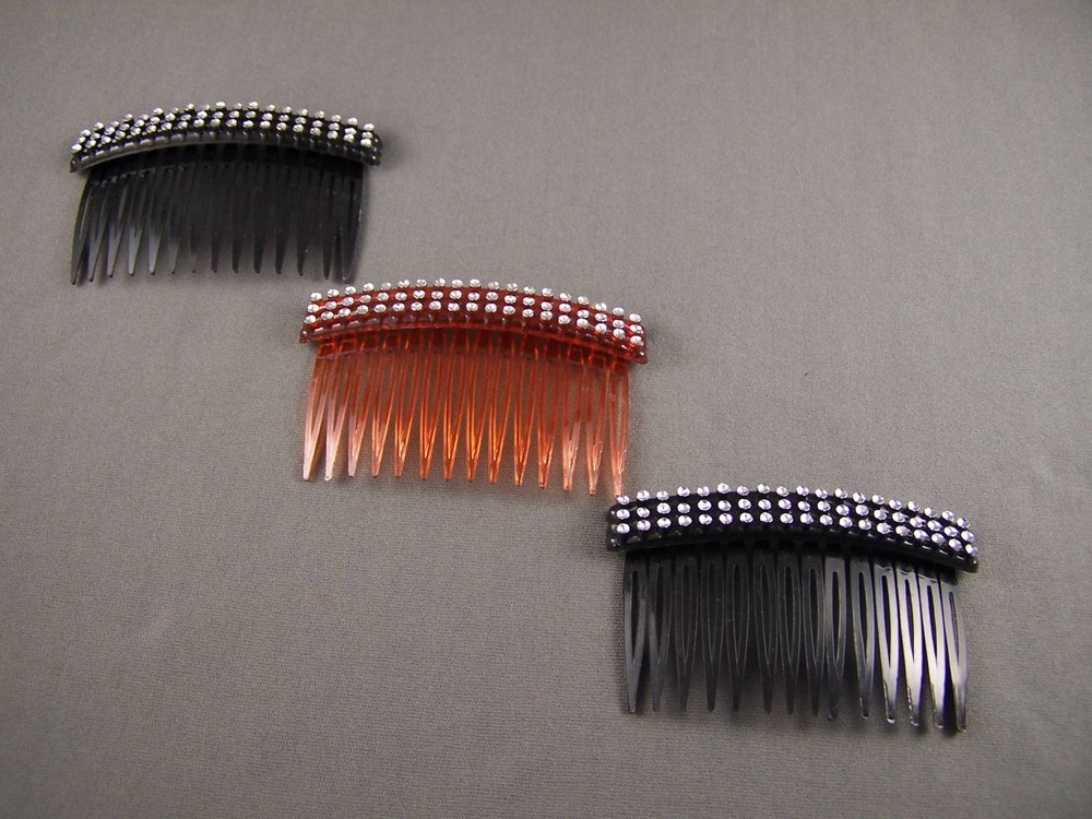 Black Brown hair comb plastic side clip comb french twist set of 3