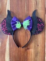 Disney Villains Maleficent Light Weight Ears Headband Horns Sleeping Beauty Bow