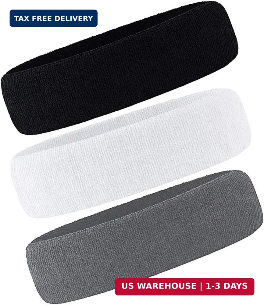 3 Pack Men & Women Sweatband Headband Terry Cloth Moisture Wicking for Sports Te