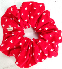 Handmade Women’s Scrunchies size XL Red Cotton Snuggle Flannel Stars Print New