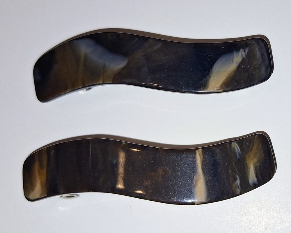 vintage Taiwan faux tortoise shell barrettes pair 2.5-inch wavy bar shape