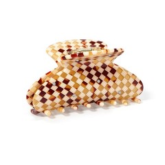 French Checkered Hair Claw 1 Count (Pack of 1), Brown And Beige