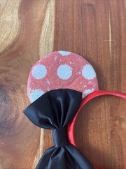 Disney Minnie Mouse Light Weight Ears Headband Red Polka Dot Black Bow