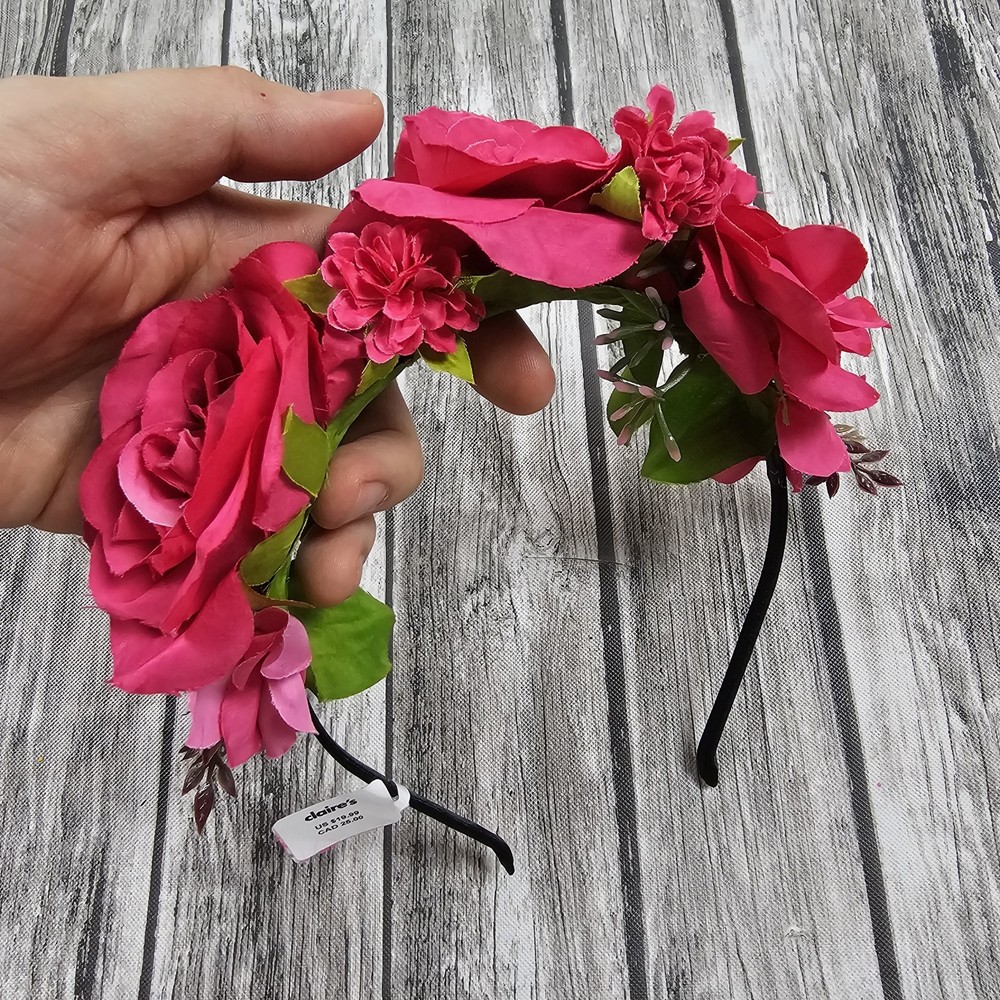 Claire’s Hair Accessories Red Roses Floral Metal Headband Costume Cosplay NEW!
