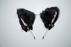 Black Pink White Cute Ear With Bell Bows Cat Ears BDSM Pet Play Set Cosplay