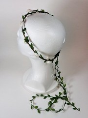 White Rose Flower Crown Wedding Quinceanera Communion Boho Green Headband FH_E