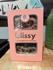 Blissy 100% Mulberry Silk Hair Scrunchies Black/Rose Gold/ Taupe NIB