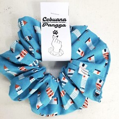 Handmade Women’s Scrunchies size XL Blue Cotton Lighthouse Patriotic Print New