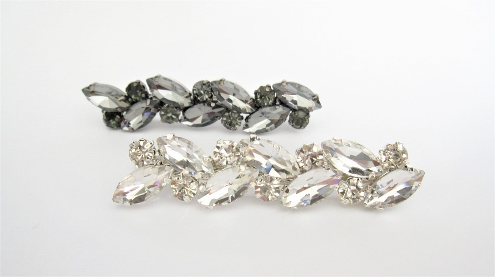 Silver metal clear or gray crystal hair pin clip barrette for fine thin hair