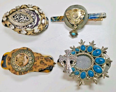 NEW Lot 3 Handmade Hair Clips Barrettes Western Leather Silver Beads Rose Cross