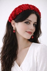 Red Velvet Floral Headband – Handmade Statement Accessory – Elegant & Voluminous