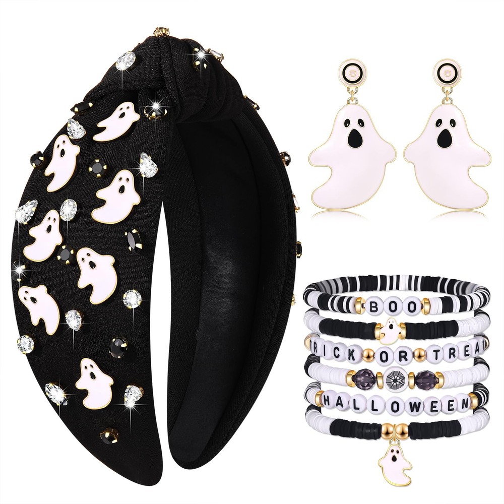 Halloween Headbands & – Jeweled Ghost Candy Corn Knotted Headband, Bracelets,…