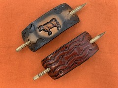 2 Leather Hair Barrettes w Sticks, Ponytail, Dairy Cow Farm, Handcrafted #315