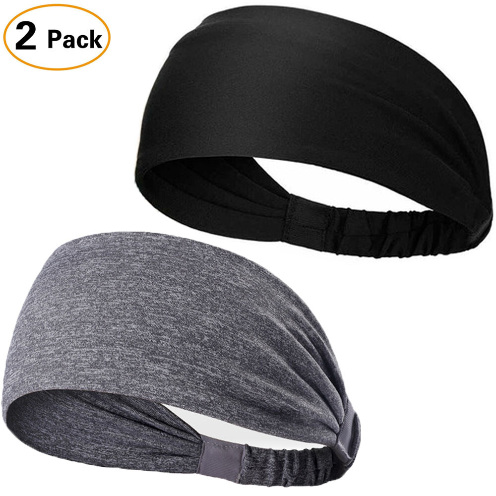 2 Pack Men Women Workout Headbands Travel Sweatband Elastic Non Slip Sweat Bands