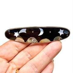 LUX Vintage Mosaic Inlay Moon + Stars Barrette, Alpaca + Abalone