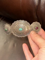 Vintage French Concho Hair Barrette Silver Tone Turquoise Style
