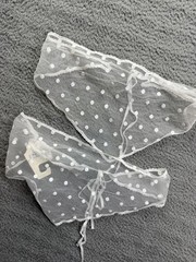 2x Headwrap Set Womens One Size White Lace Sheer Polka Dot Mesh Hair Scarf