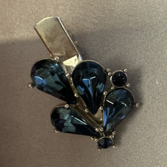 Vintage Silver Tone Metal Hair Clip Barrette, Blue Glass Stones, Beaded Accents