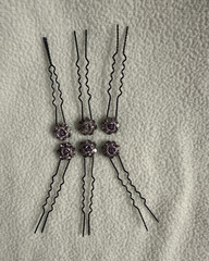 Set of 6 Women’s Metal Hair Pins Purple/Silver Flower Floral Rhinestone
