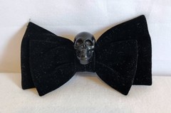 KILLSTAR Bow Down Black Velvet Hair Clip, Skull Accent