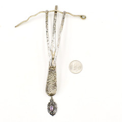 Sterling Silver 925 Amethyst Gemstone Brutalist Hair Pin Accessory