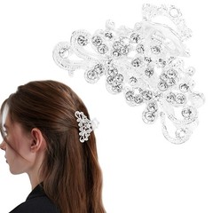 Vovii Rhinestone Hair Claw Clips Bling 1 Count (Pack of 1), sliver