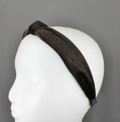 Dark Brown velvet turban knot headband velour fabric covered band grip teeth
