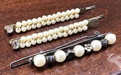 Lot of 3 Bobby Pins: 1 Faux Pearl W/Flower Beads & 2 Faux Pearl W/Rhinestone