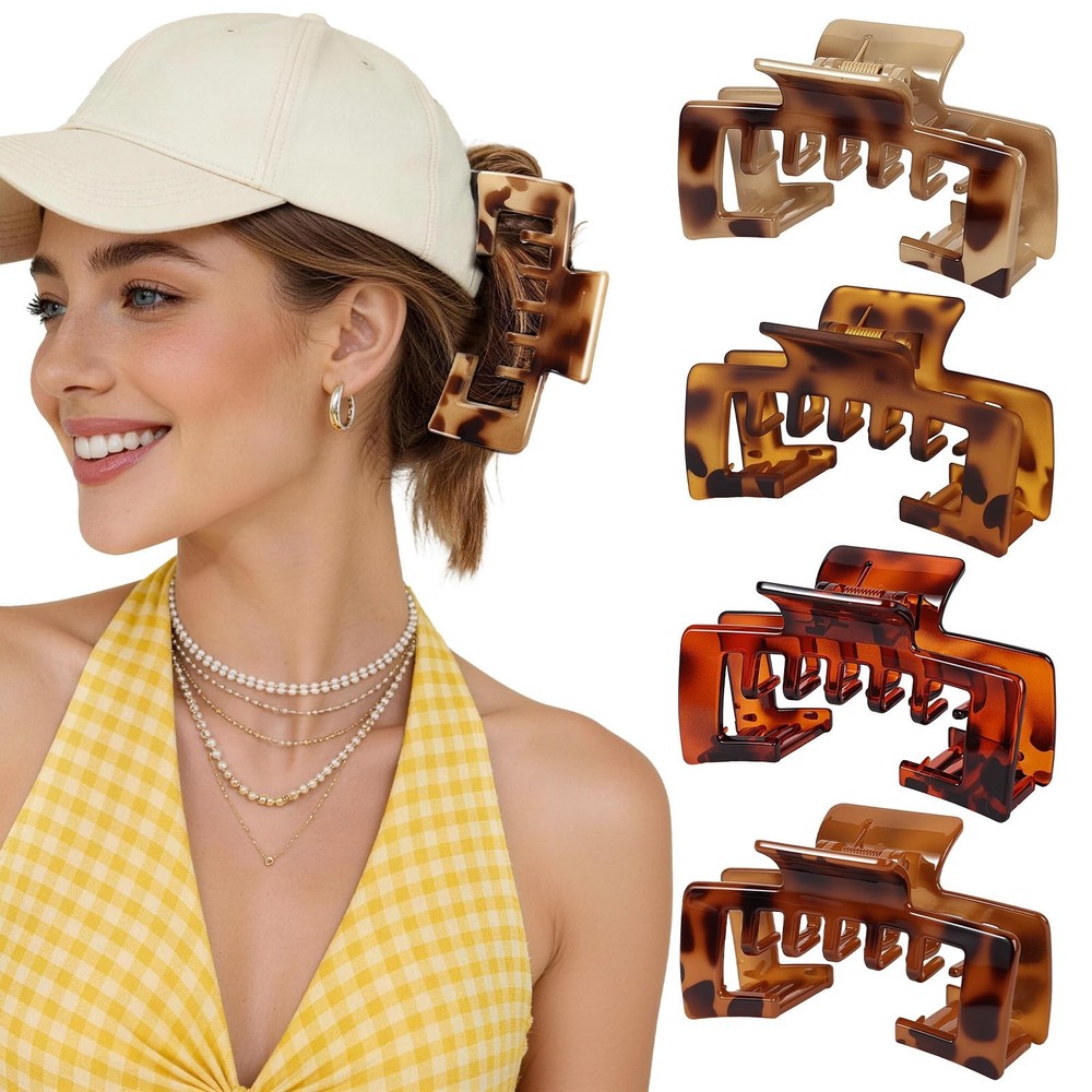 4 Pack Large Hair Clips for Women, 4.1 1 Count (Pack of 4), Tortoise Shell