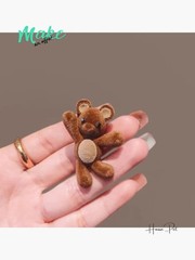 2 Pcs Velvet Plush Bear Hair Clips Set – Cute Stuffed Animal Side Barrettes for