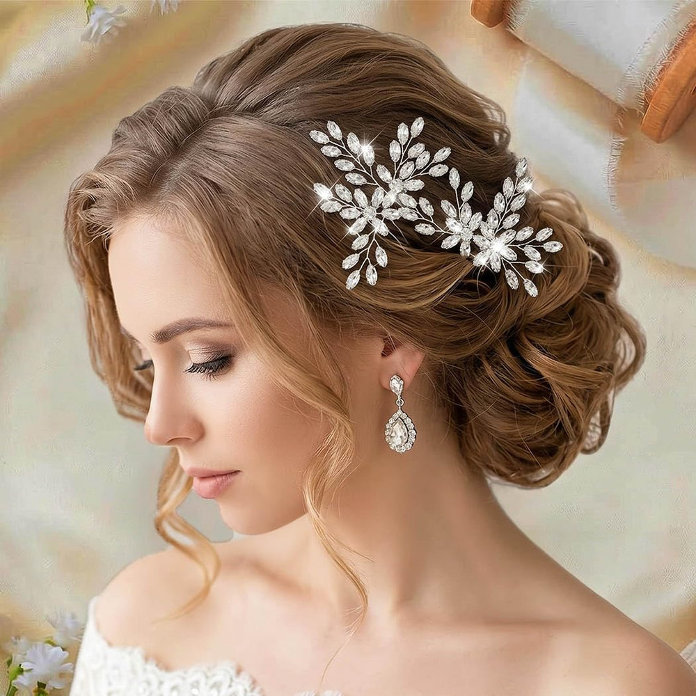 Silver Hair Pins Rhinestone Wedding Hair Pieces Bridal Hair Accessories for Brid
